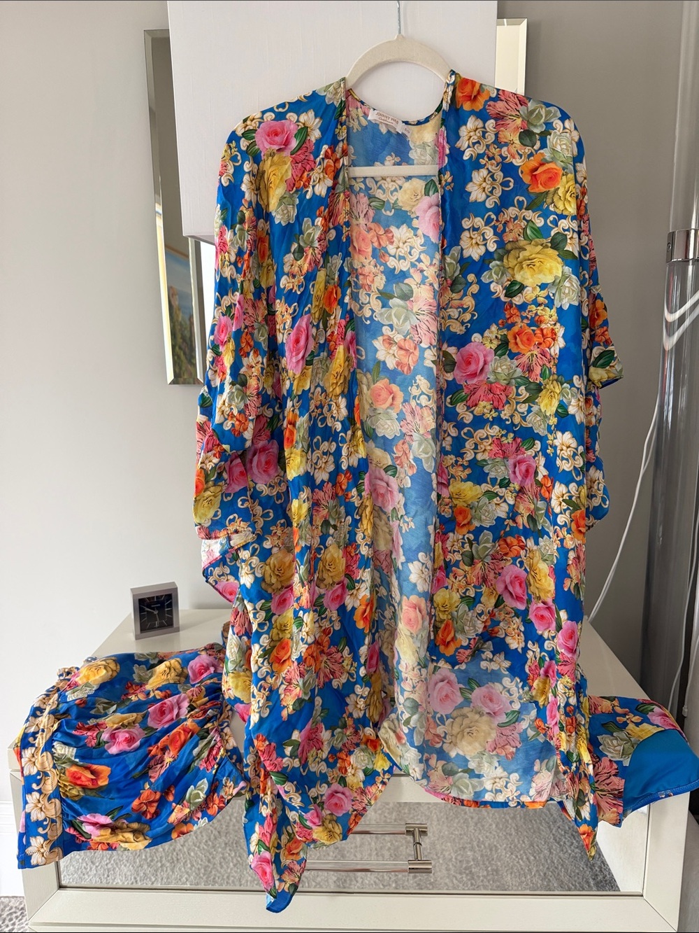 Johnny Was Blue Floral Open-Front Kimono Coverup